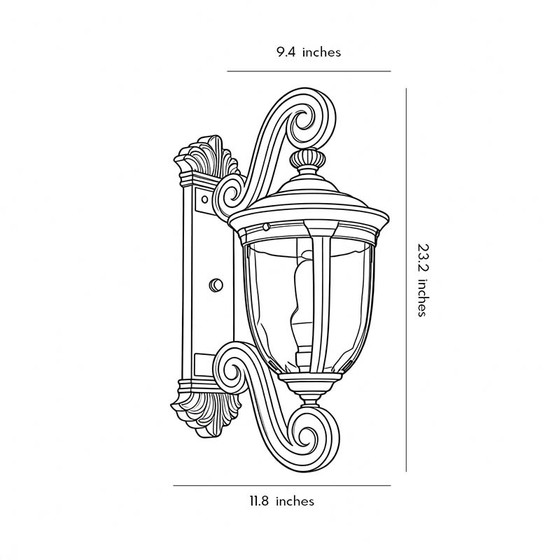 Scroll Arm Lantern Wall Light, Brown Black Aluminum Sconce