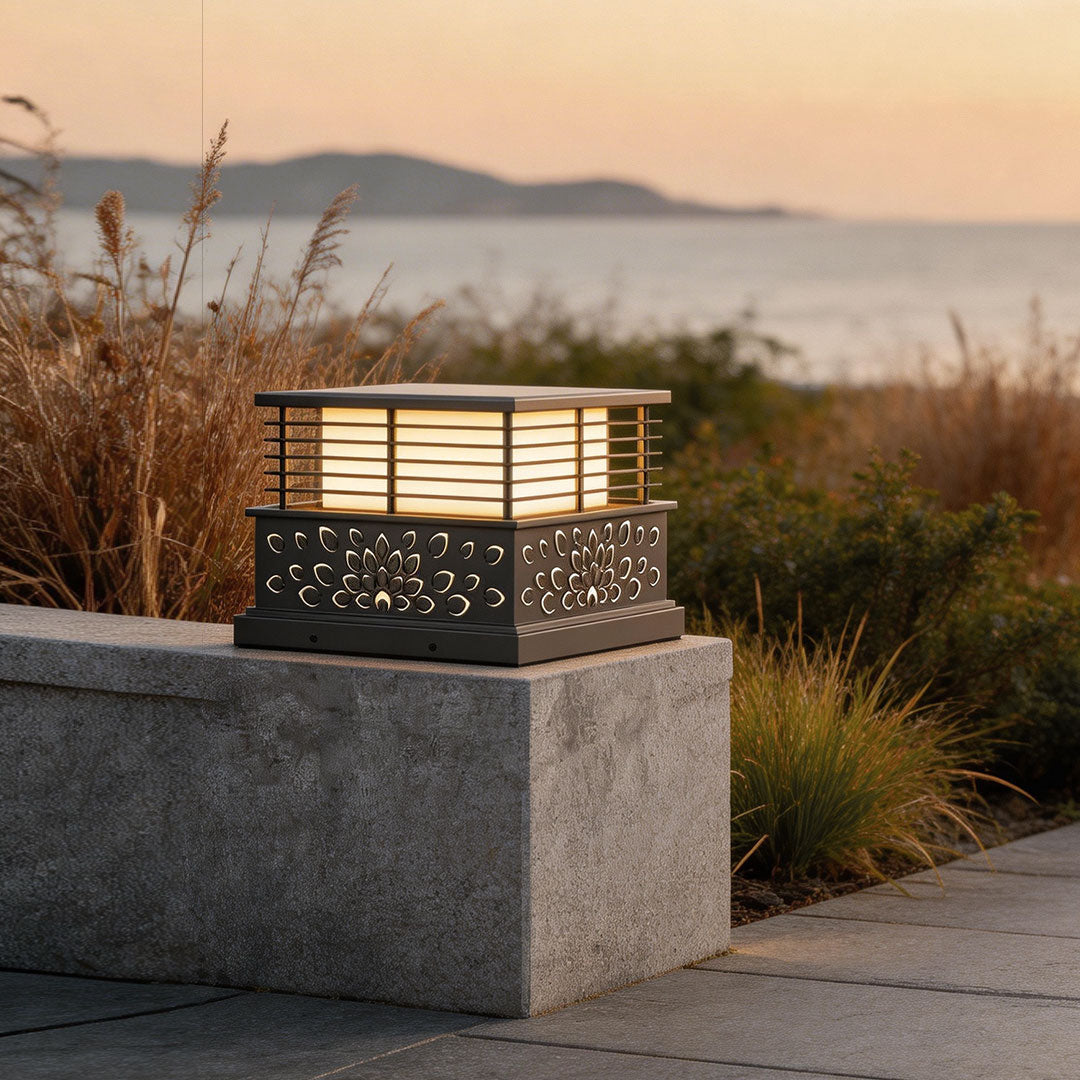 Grille Top Pillar Light, Gray Stainless Steel Pier Mount Light