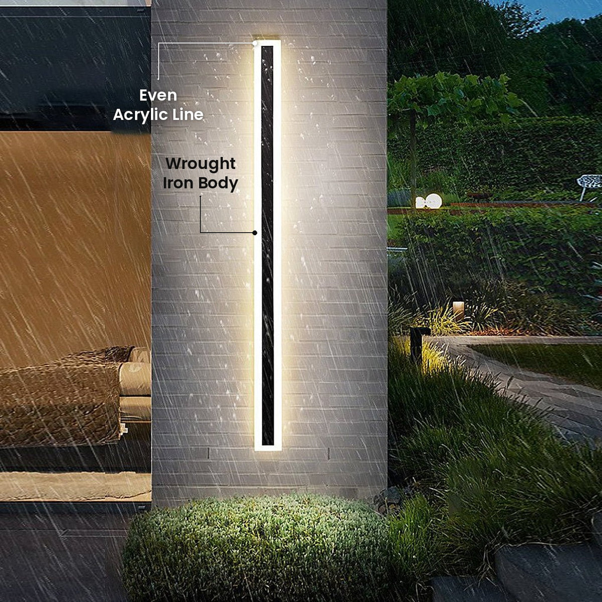 Linear Acrylic Wall Sconce: Wrought Iron Body, Even Acrylic Line