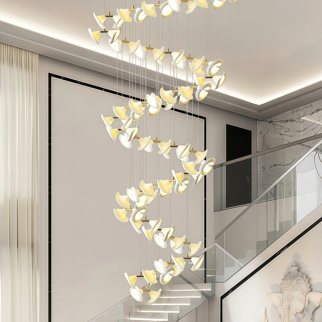 Ceramic Tulip Spiral Staircase Chandelier, Gold Stainless Steel Light 3