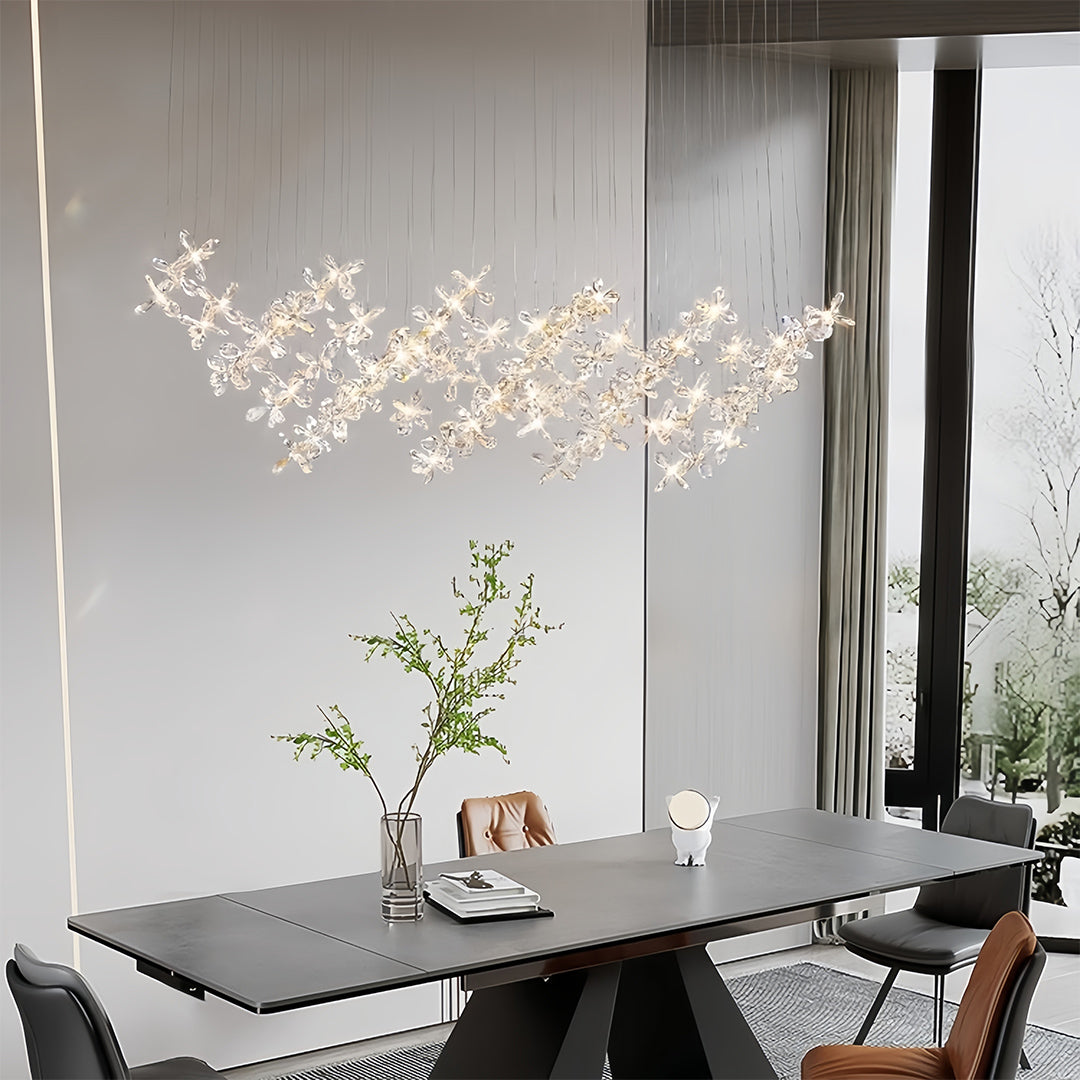 Crystal Blossom Cloud Chandelier, Chrome Rectangular Island Light 7