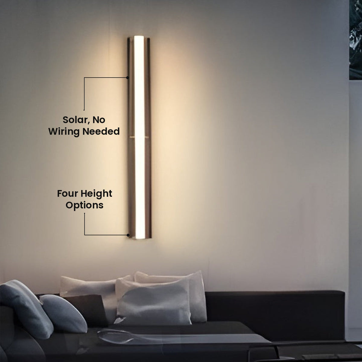 Slim Linear Solar Wall Light: Solar, No Wiring Needed, Four Height Options