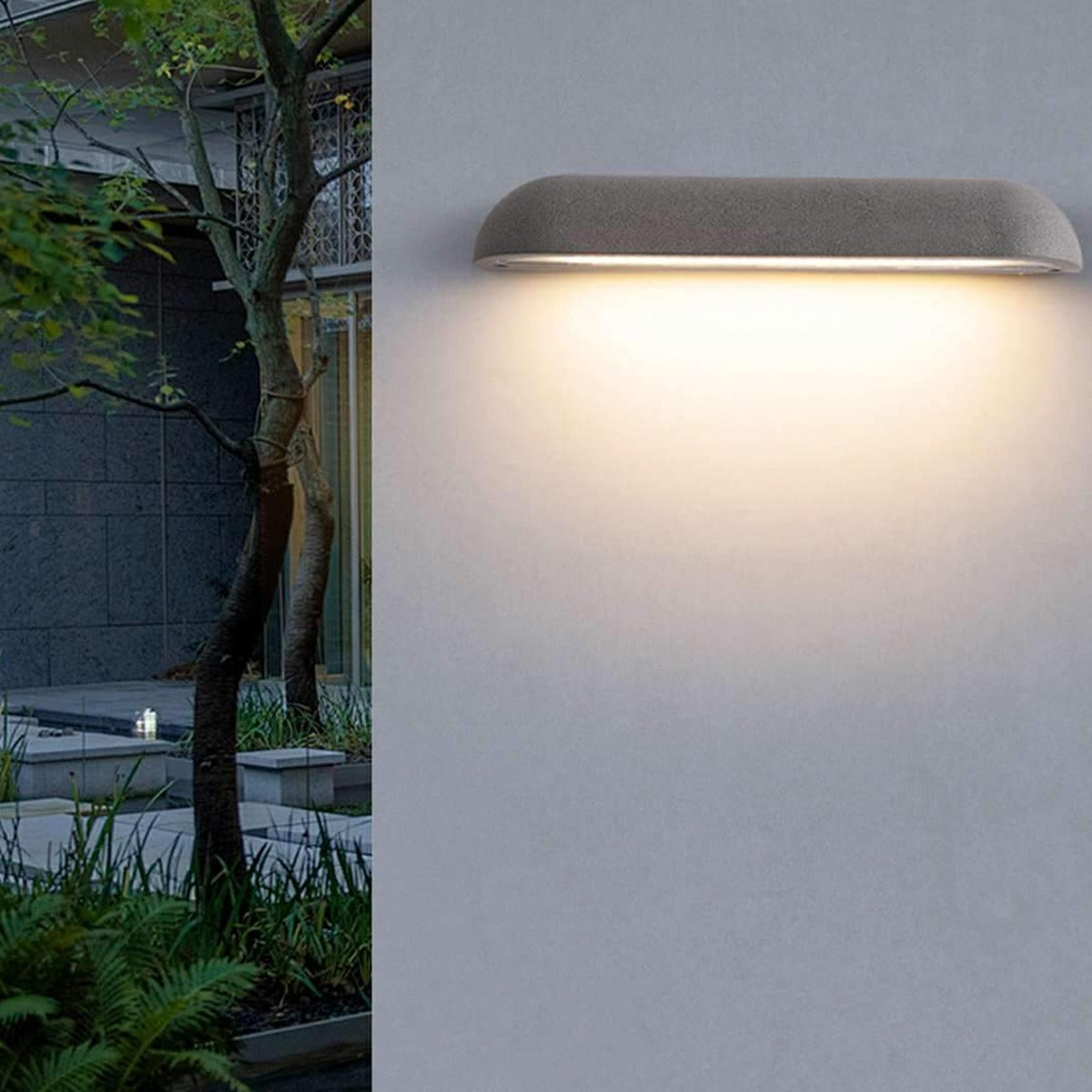 Long Dome Wall Light, Concrete and Glass Outdoor Downlight Sconce