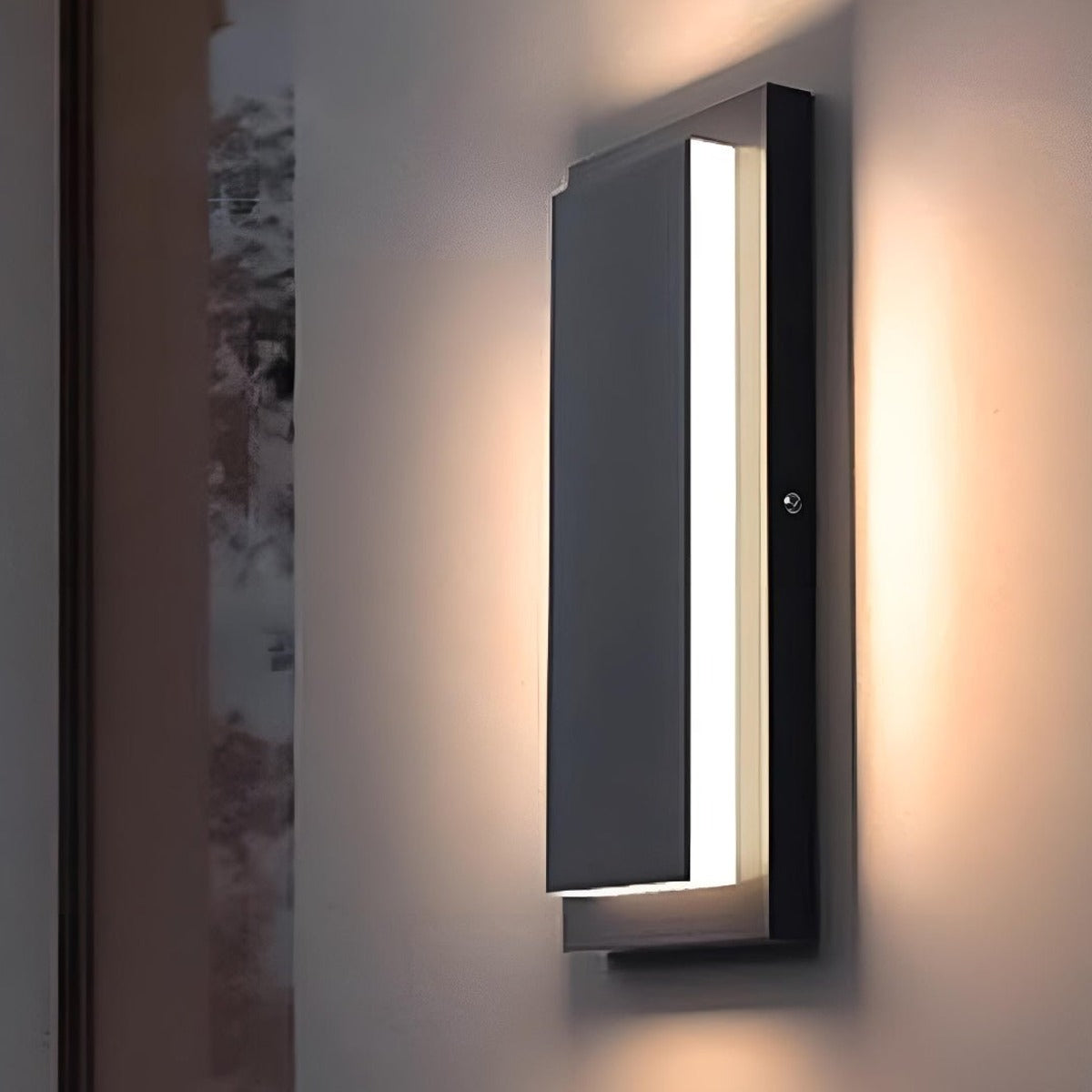 Long Rectangle Halo Wall Light, Black Die Cast Aluminum Sconce