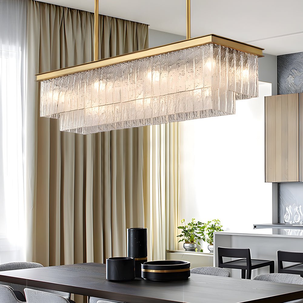 Double Layer Crystal Linear Chandelier, Iron Dining Island Light 3