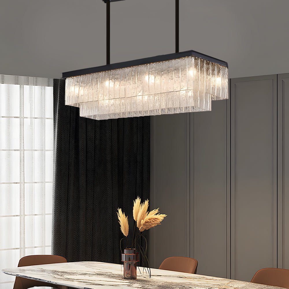 Double Layer Crystal Linear Chandelier, Iron Dining Island Light