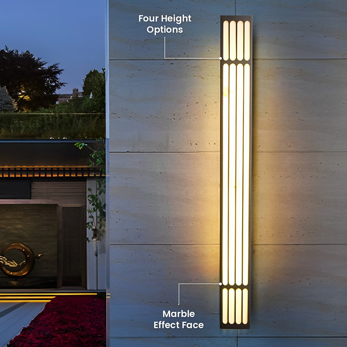 Long Rectangular Wall Light: Marble Effect Face, Four Height Options