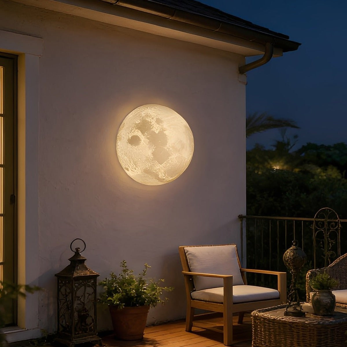 Lunar Relief Moon Wall Light, White Resin Outdoor Porch Sconce 3