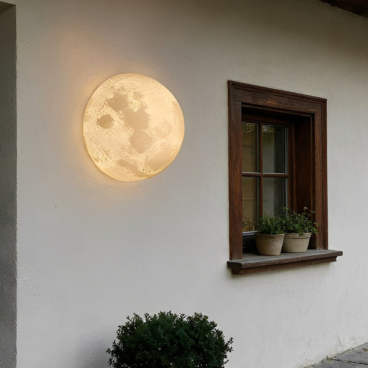 Lunar Relief Moon Wall Light, White Resin Outdoor Porch Sconce 6