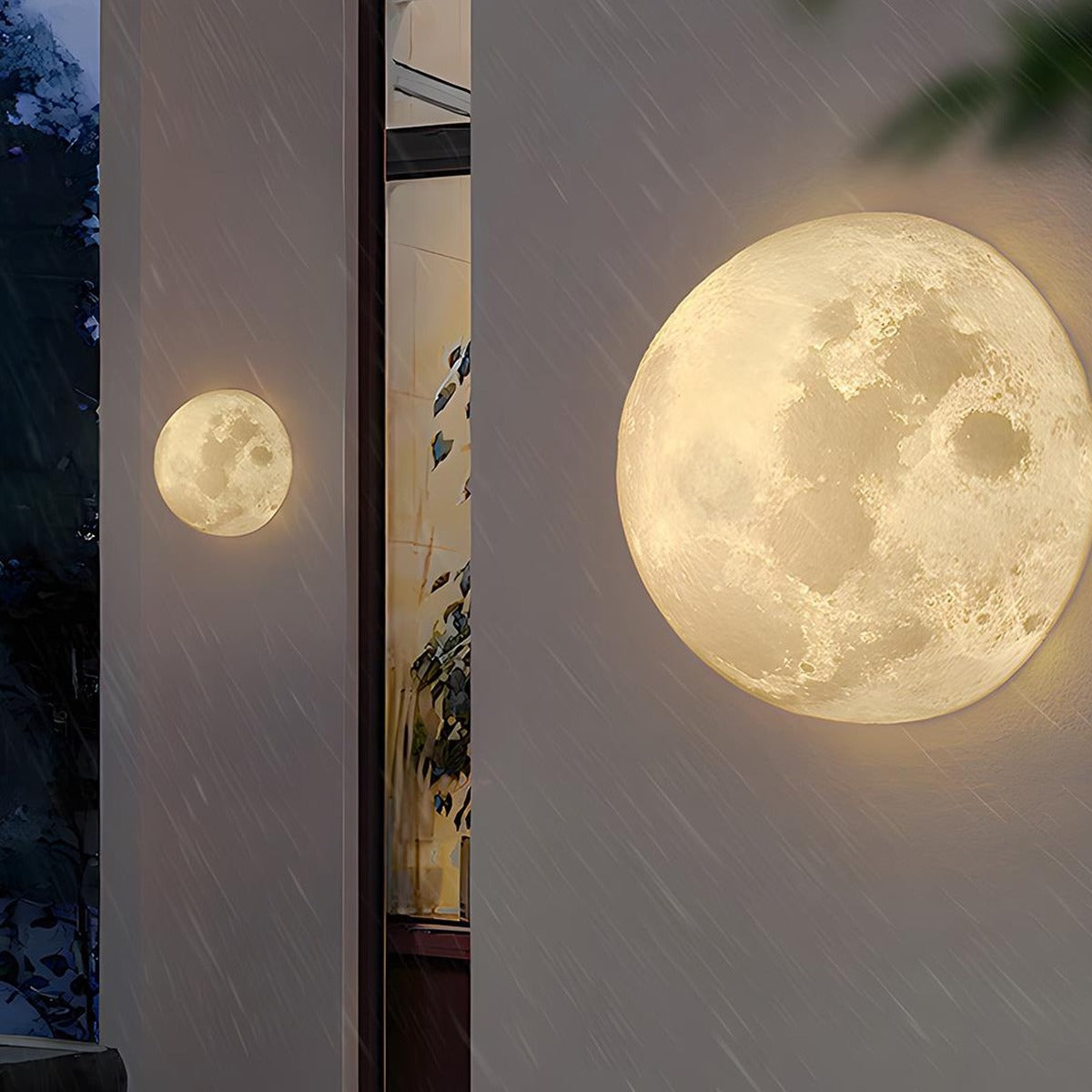 Lunar Relief Moon Wall Light, White Resin Outdoor Porch Sconce 8