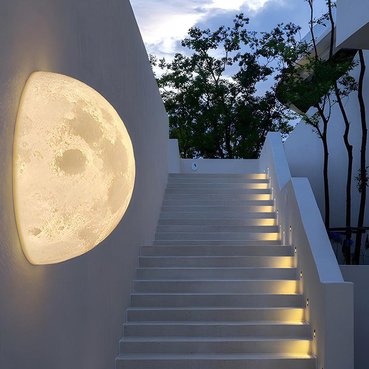 Lunar Relief Moon Wall Light, White Resin Outdoor Porch Sconce 9