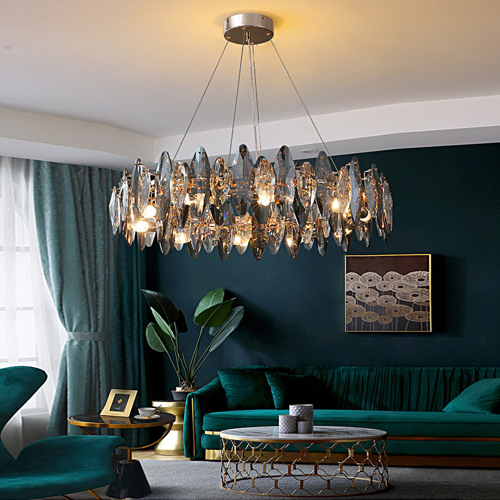 Smoky Leaf K9 Crystal Ring Chandelier, Modern Iron Ceiling Light 2