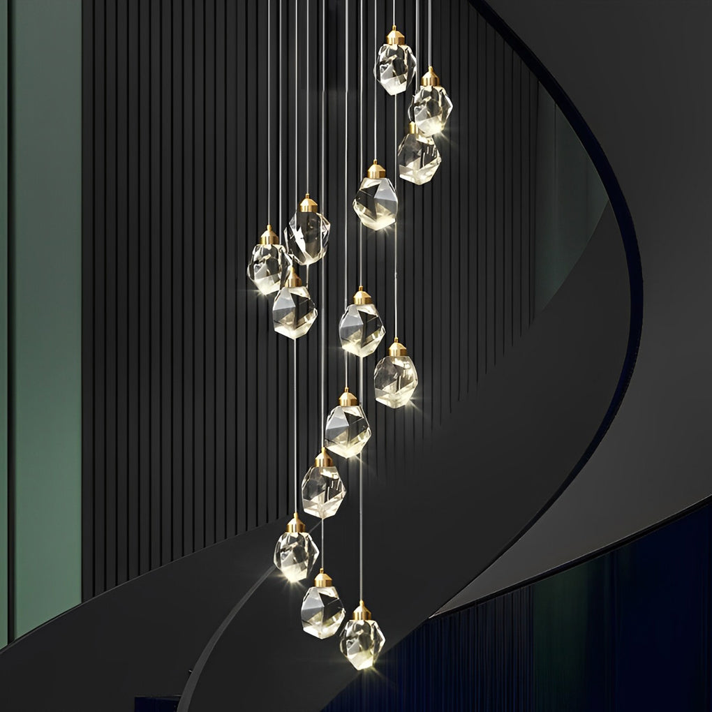 Spiral Crystal Staircase Chandelier, Gold and Crystal LED