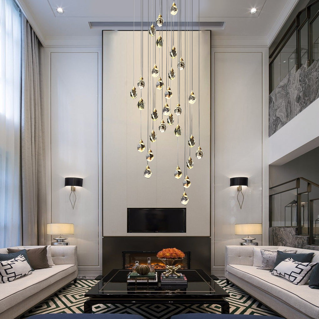 Spiral Crystal Staircase Chandelier, Gold and Crystal LED