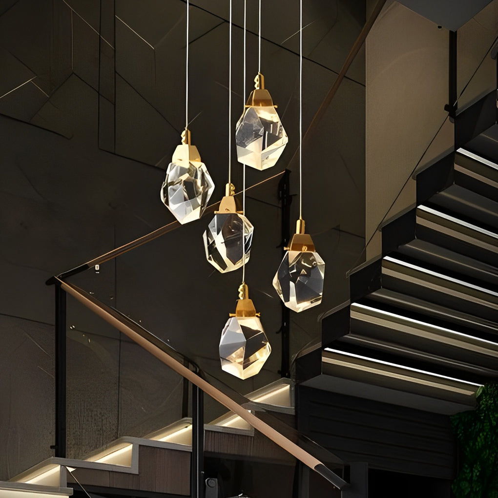 Spiral Crystal Staircase Chandelier, Gold and Crystal LED