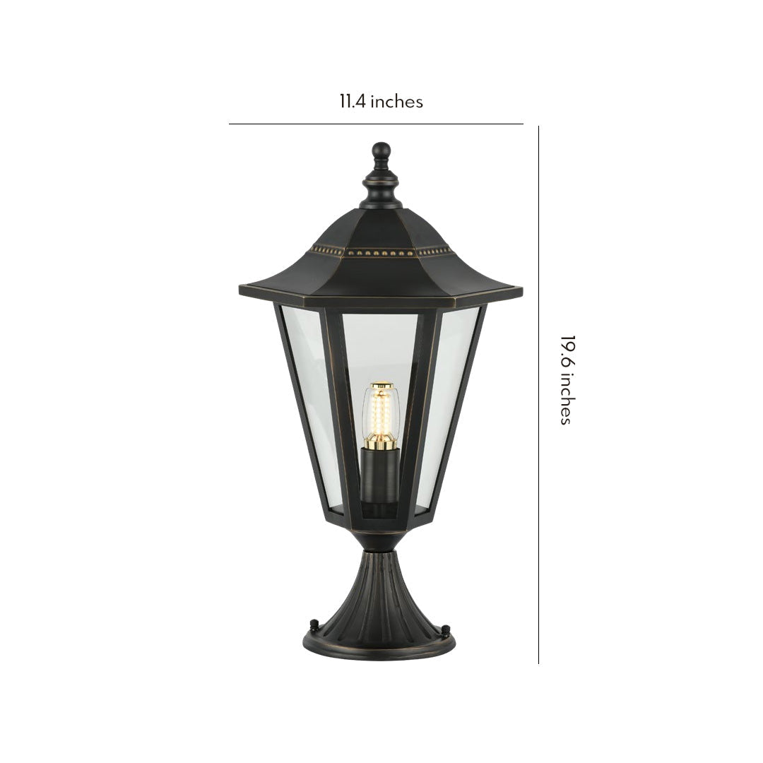 Hexagon Gate Pillar Light, Black Copper and Glass Pier Light