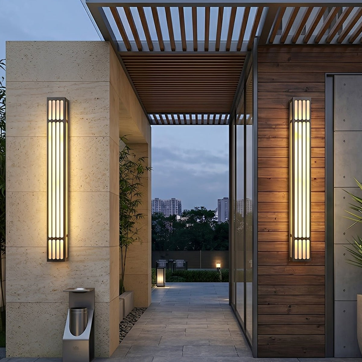 Marble Look Slatted Column Wall Light, Stainless Steel Sconce 2