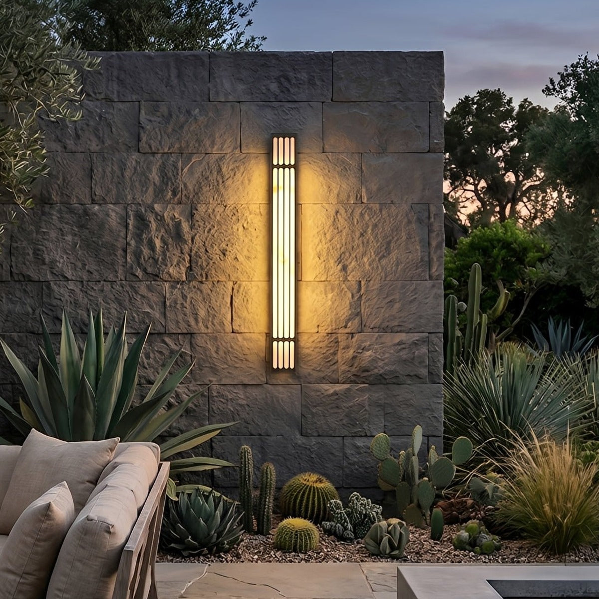 Marble Look Slatted Column Wall Light, Stainless Steel Sconce 3
