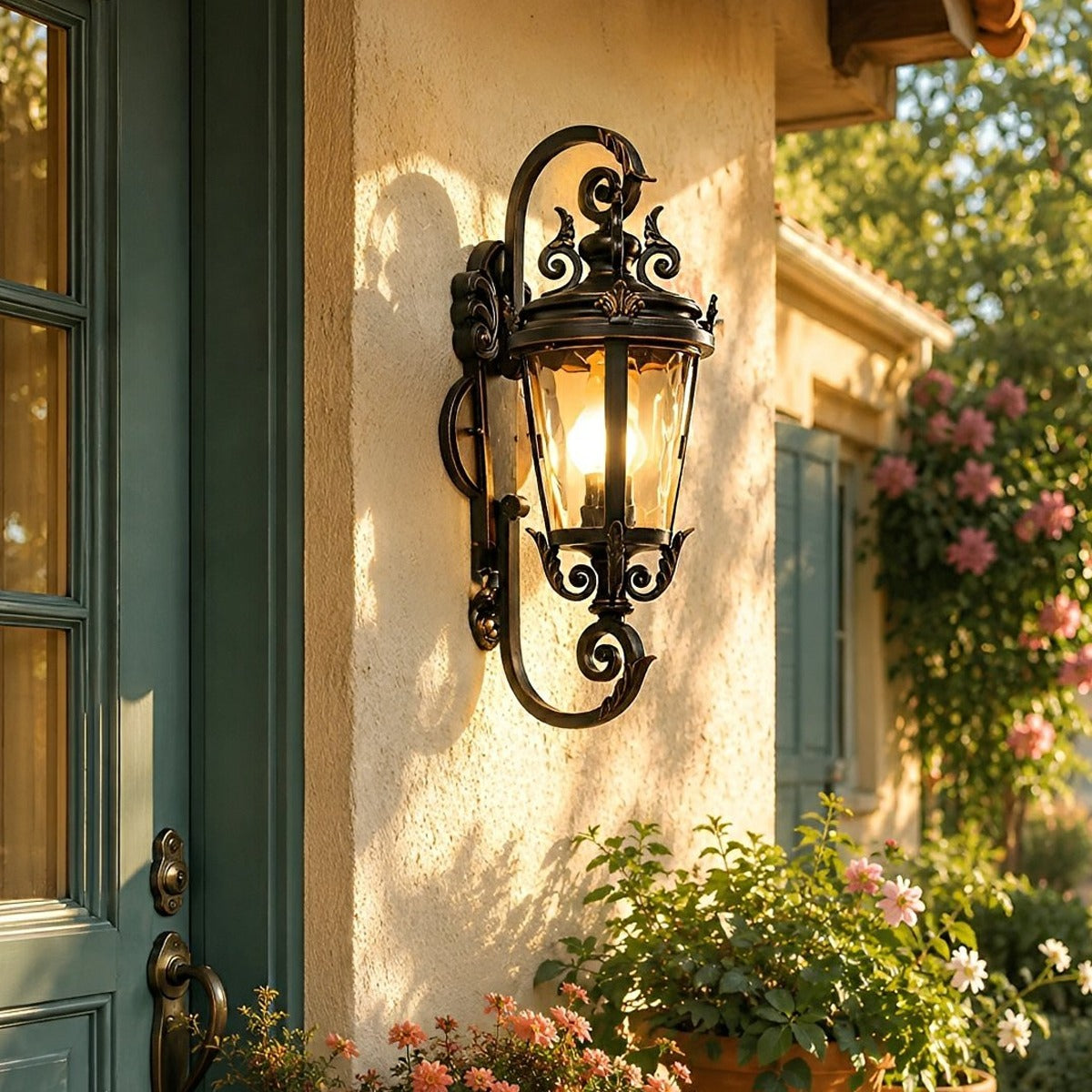 Marseille Scroll Lantern, Black Brown Aluminum Outdoor Wall Light