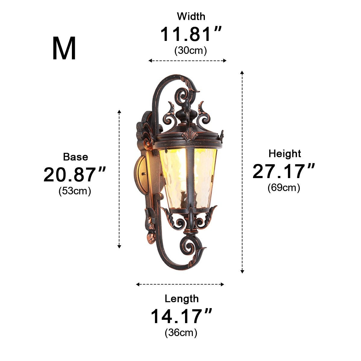 Marseille Scroll Lantern, Black Brown Aluminum Outdoor Wall Light 14