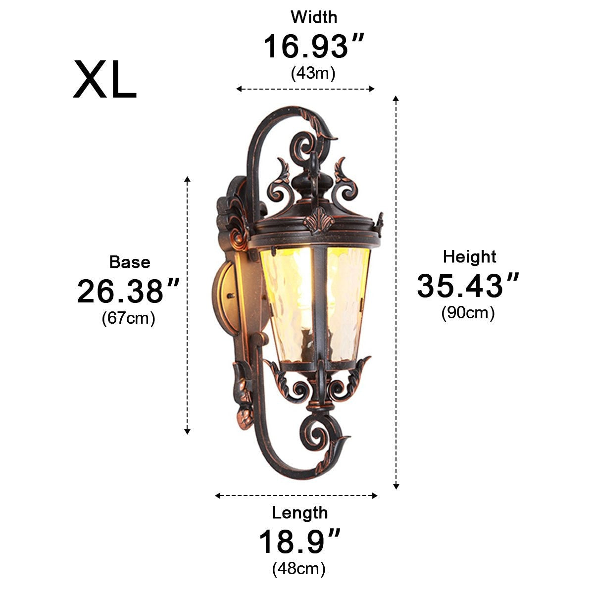 Marseille Scroll Lantern, Black Brown Aluminum Outdoor Wall Light 16