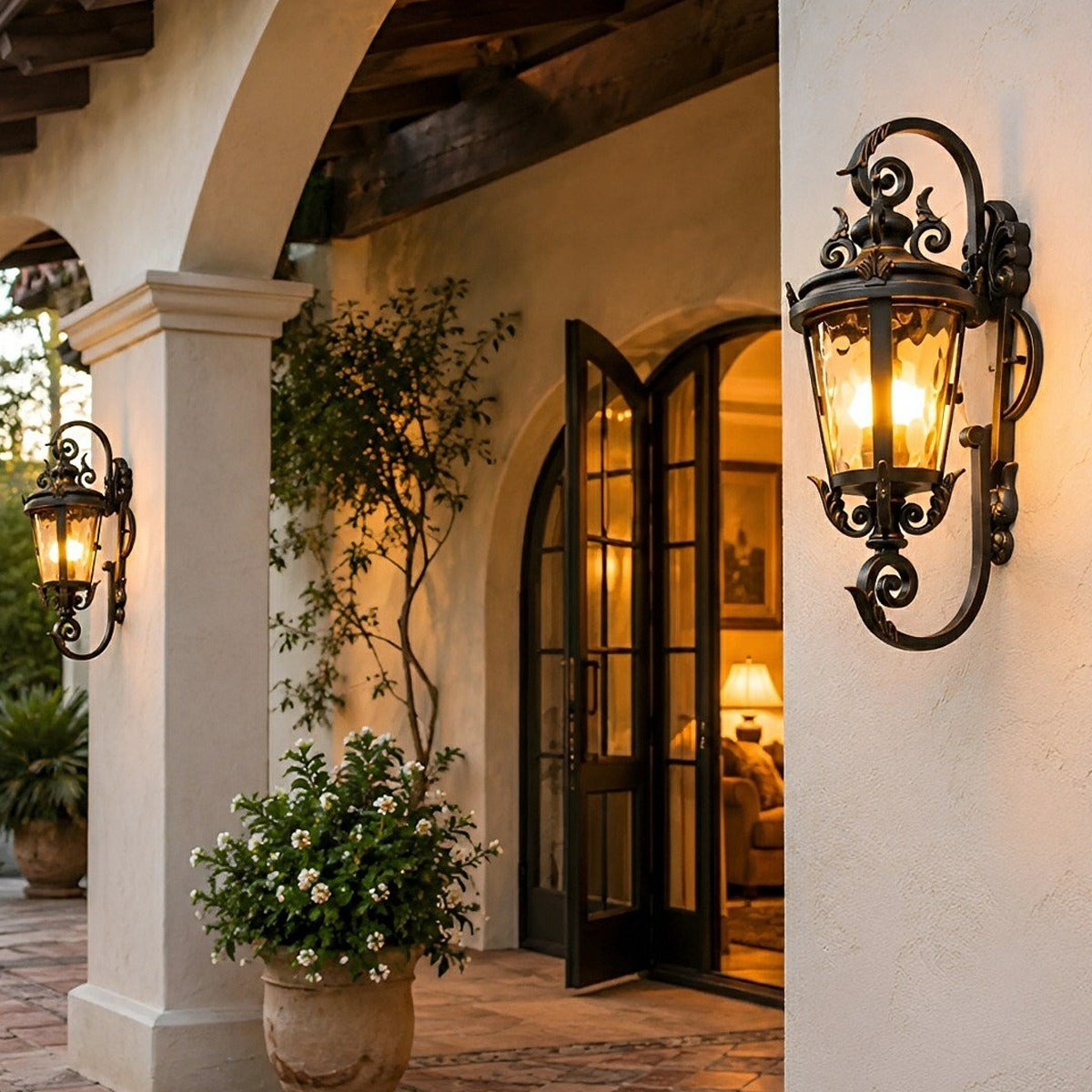 Marseille Scroll Lantern, Black Brown Aluminum Outdoor Wall Light 2