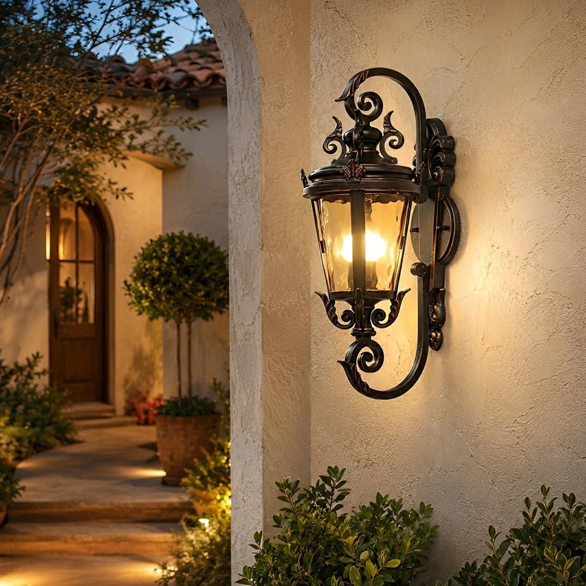 Marseille Scroll Lantern, Black Brown Aluminum Outdoor Wall Light 3