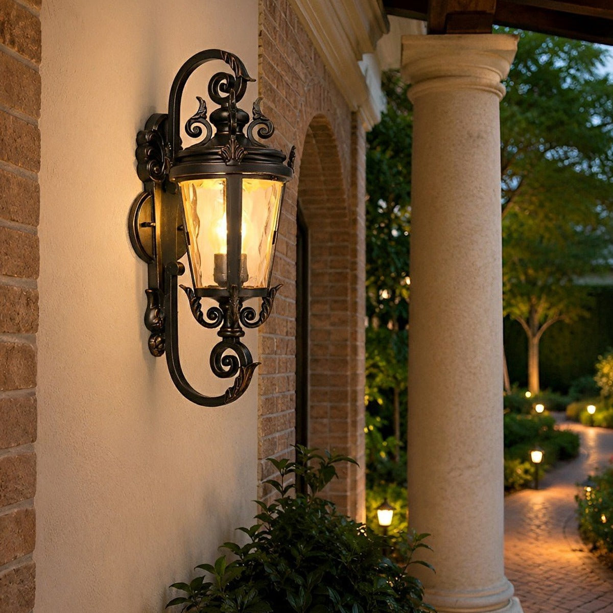 Marseille Scroll Lantern, Black Brown Aluminum Outdoor Wall Light 4