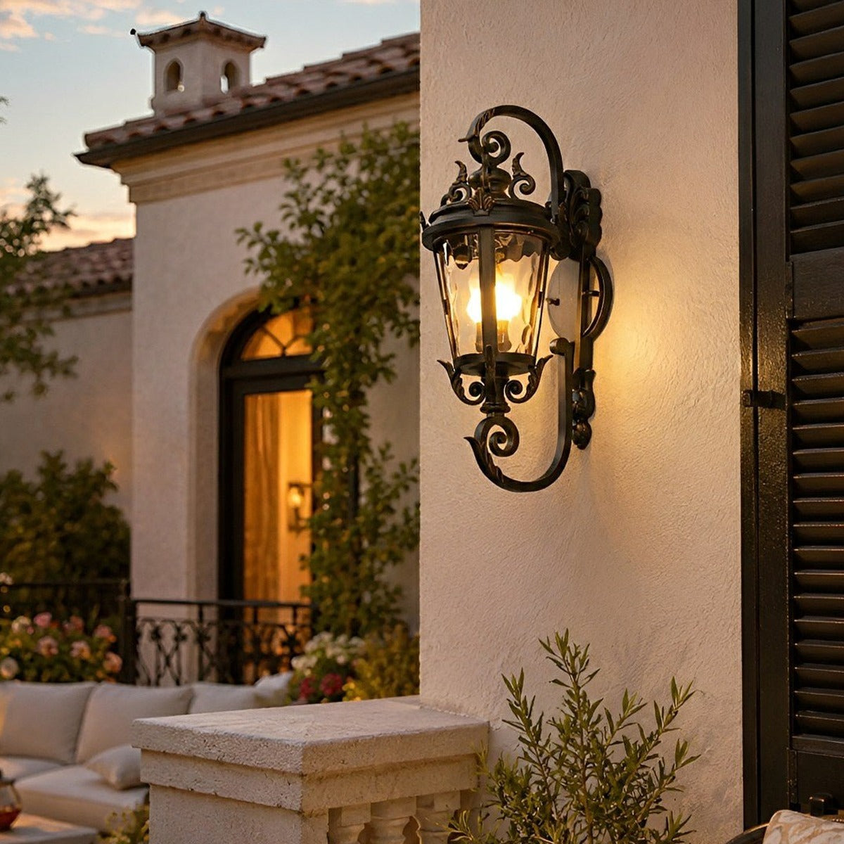Marseille Scroll Lantern, Black Brown Aluminum Outdoor Wall Light 5