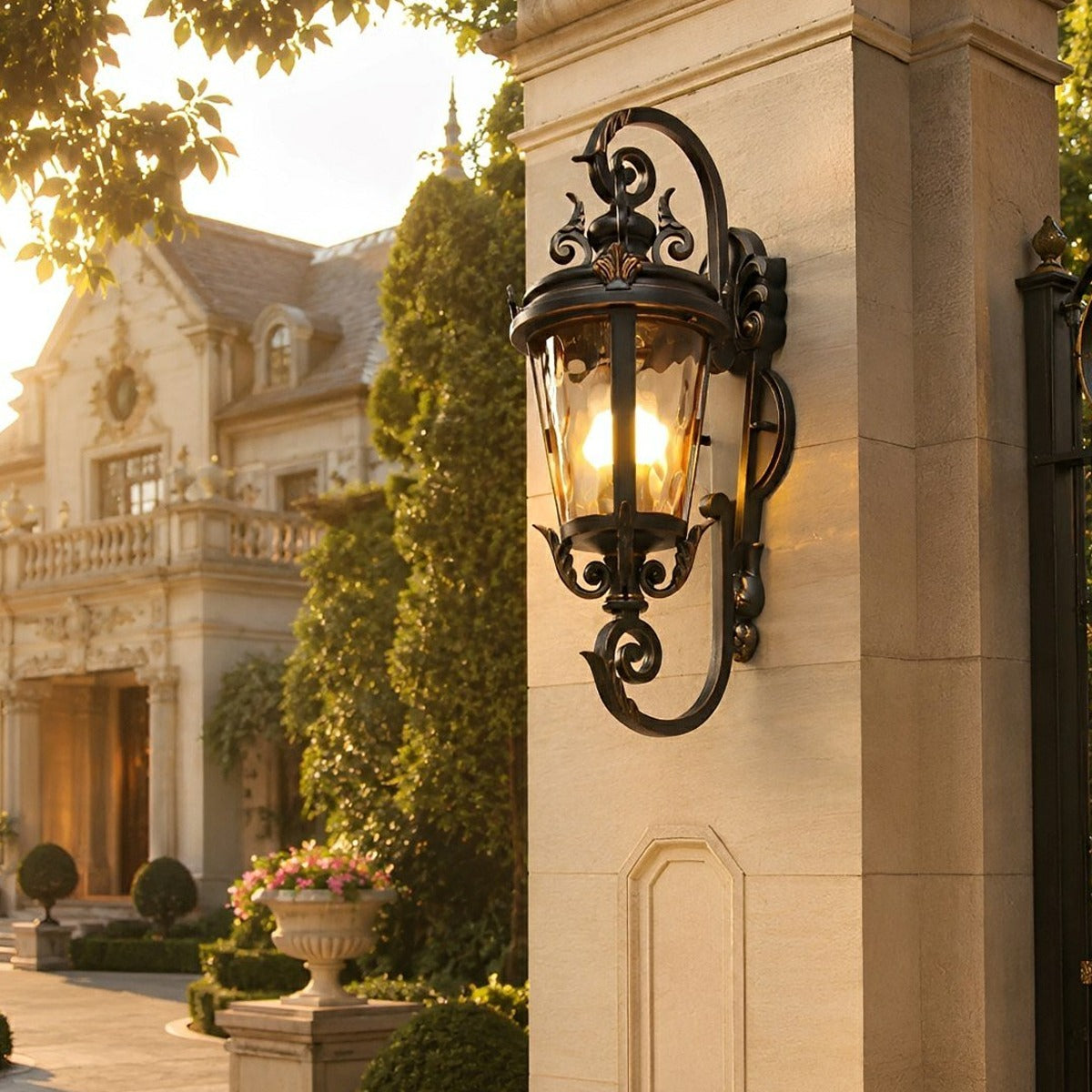 Marseille Scroll Lantern, Black Brown Aluminum Outdoor Wall Light 6