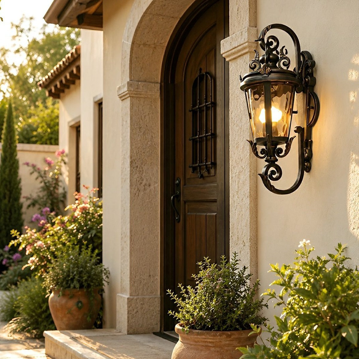 Marseille Scroll Lantern, Black Brown Aluminum Outdoor Wall Light 7