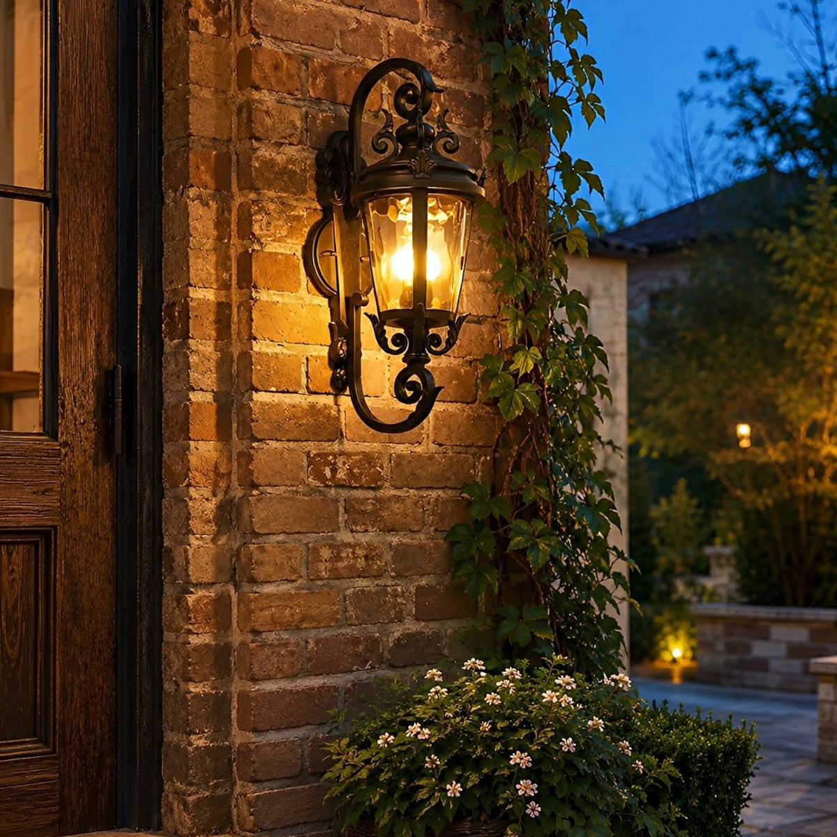 Marseille Scroll Lantern, Black Brown Aluminum Outdoor Wall Light 8