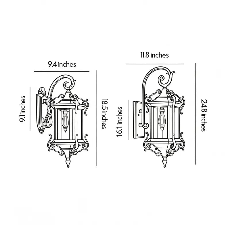 Scroll Arm Outdoor Lantern Pair, Aluminum Wall Lantern
