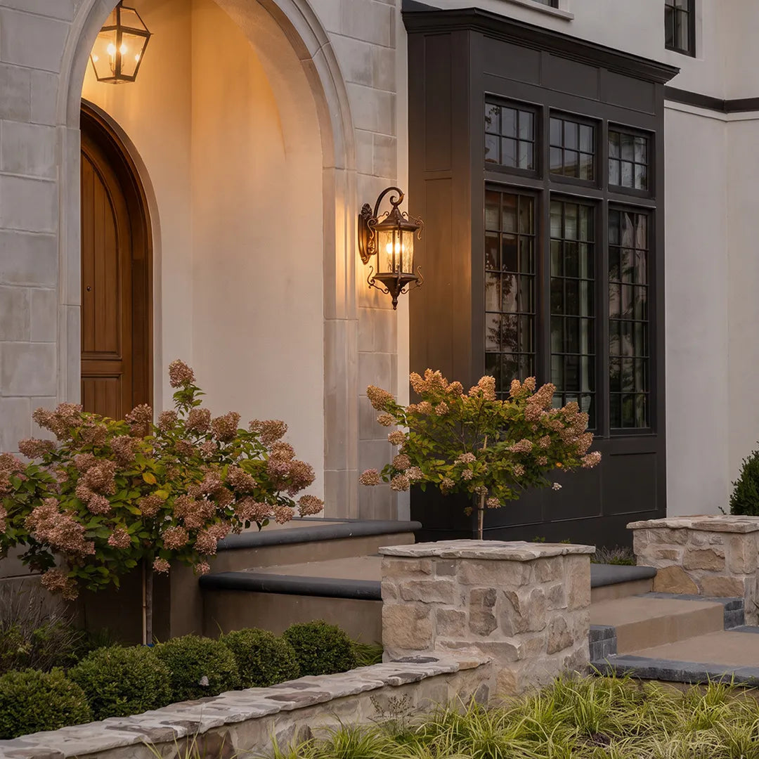 Scroll Arm Outdoor Lantern Pair, Aluminum Wall Lantern
