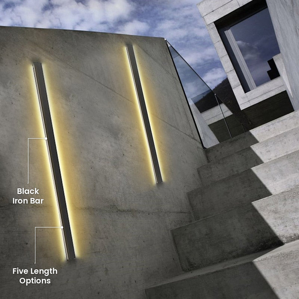 Minimalist Long Linear Wall Light: Five Length Options, Black Iron Bar