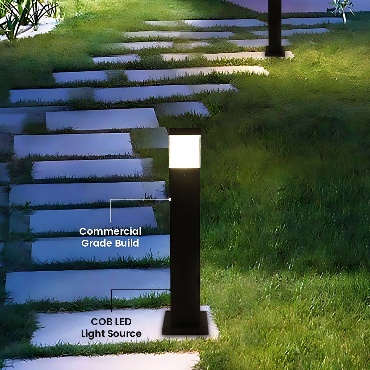Square COB Bollard Light: COB LED Light Source, Commercial Grade Build