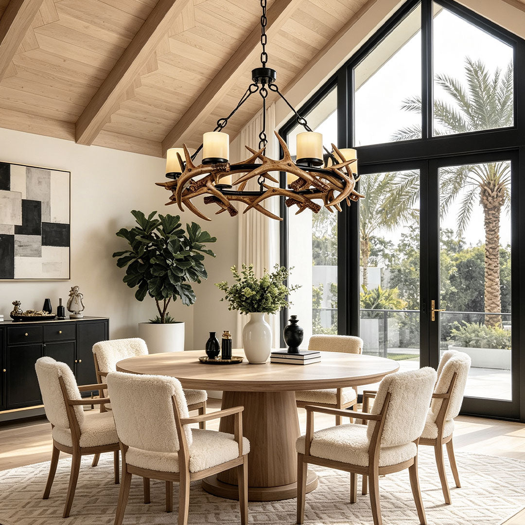 Resin Antler Candle Chandelier, Black Iron Rustic Lodge Ceiling Light 2