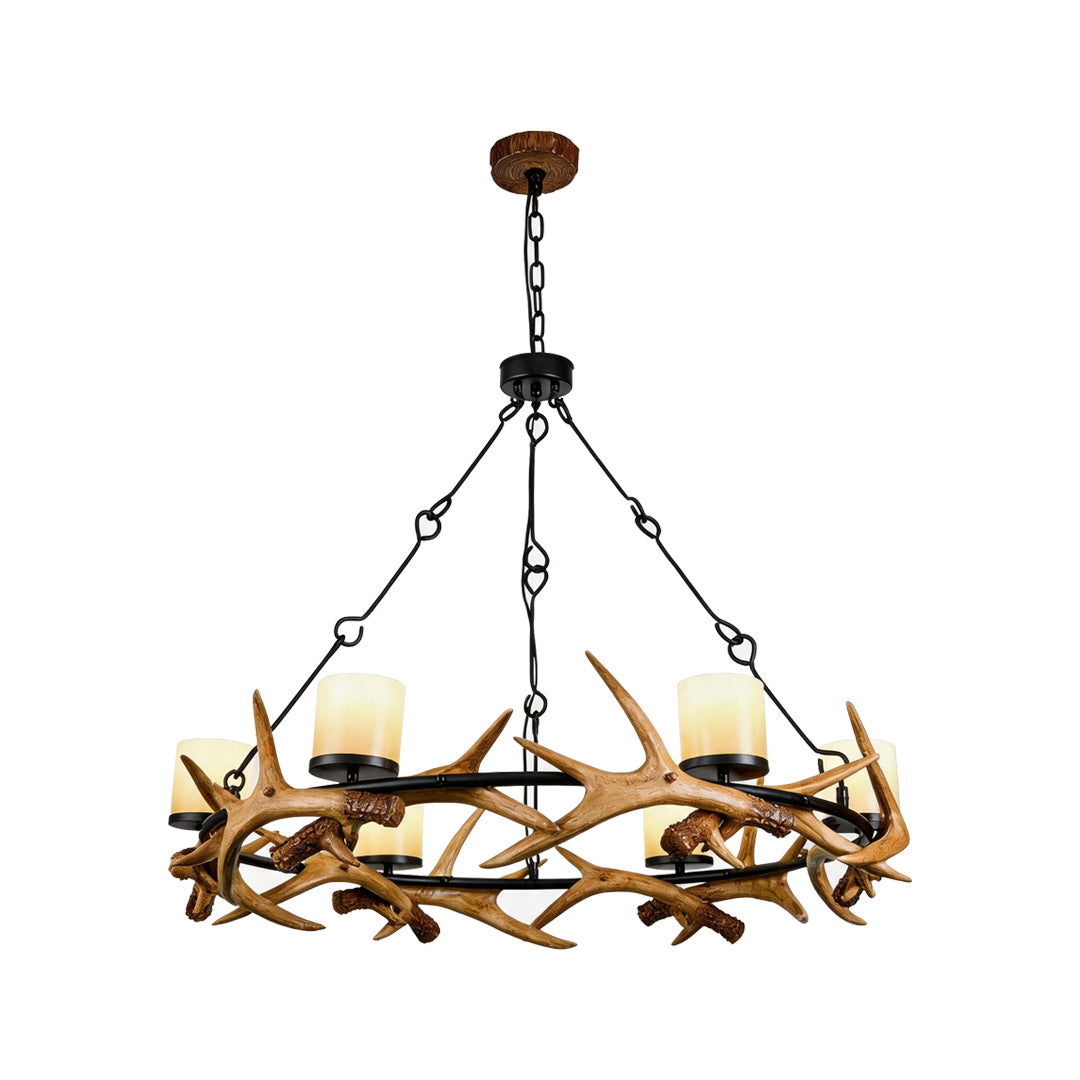Resin Antler Candle Chandelier, Black Iron Rustic Lodge Ceiling Light 8