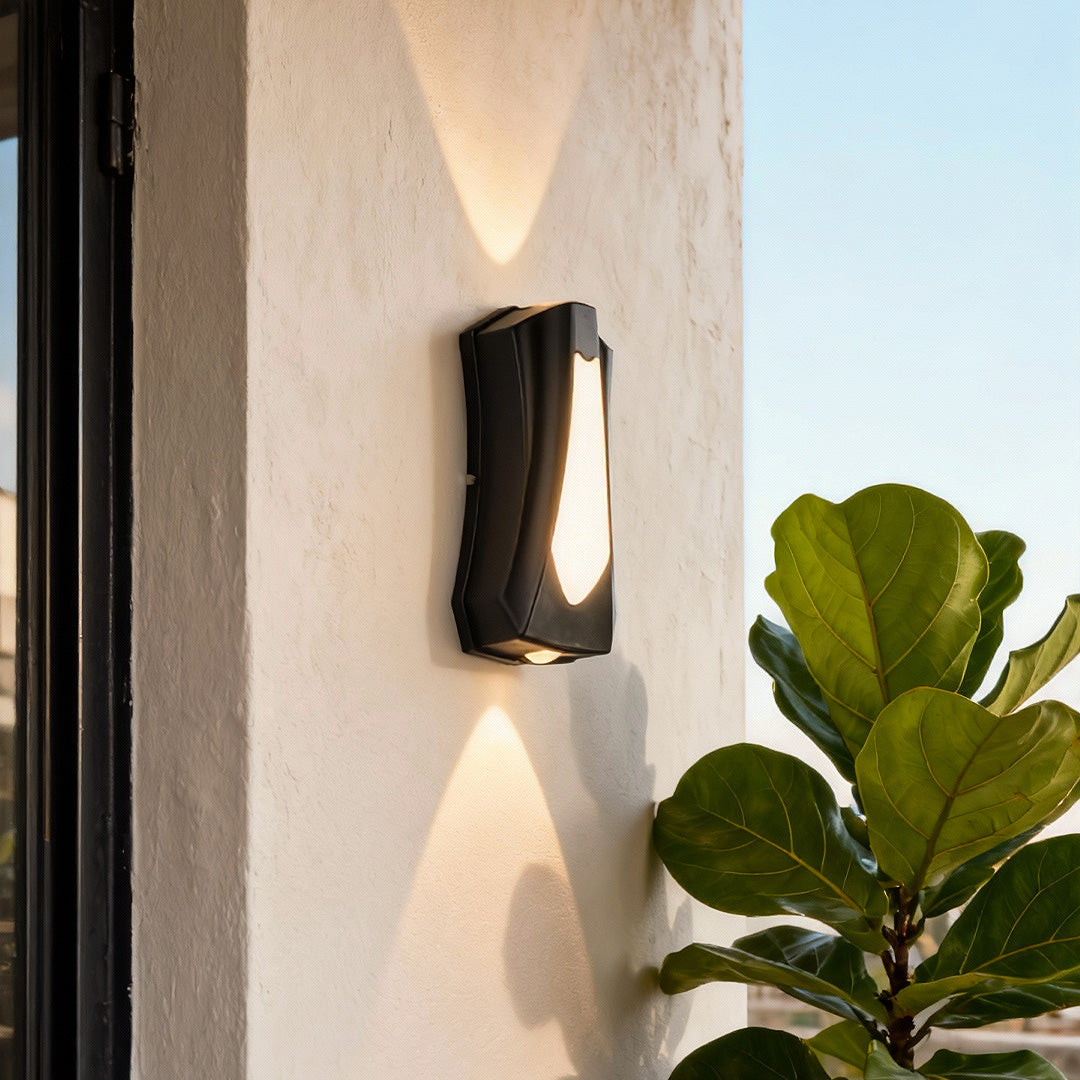 Sculpted Panel Outdoor Wall Light, Black Aluminum Terrace Lamp