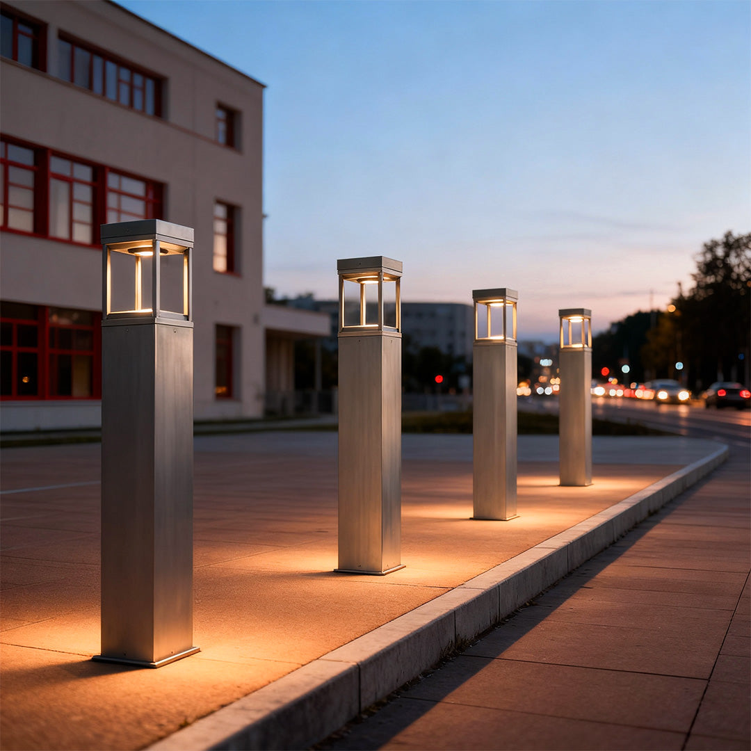 Square Column Bollard Light, Gold Finish Copper Path Light