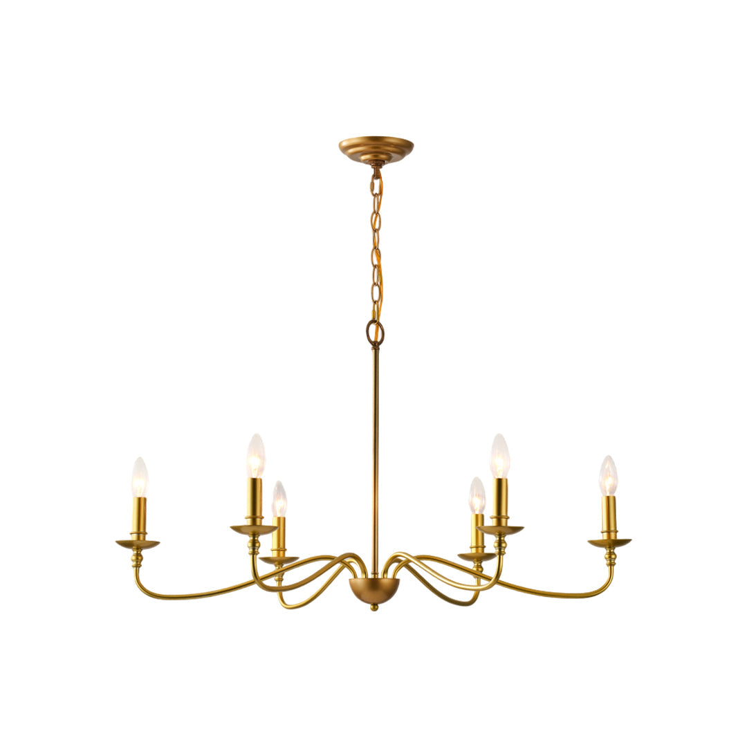Curved Arm Brass Candle Chandelier, Minimalist Farmhouse Light 8