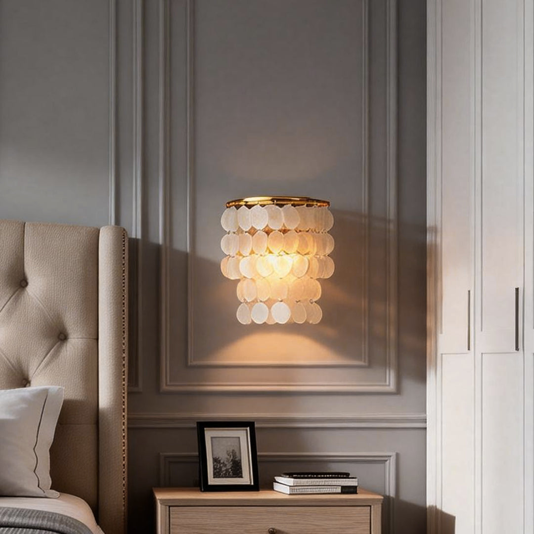Capiz Shell Wall Sconce, Chrome and Gold Coastal Wall Light