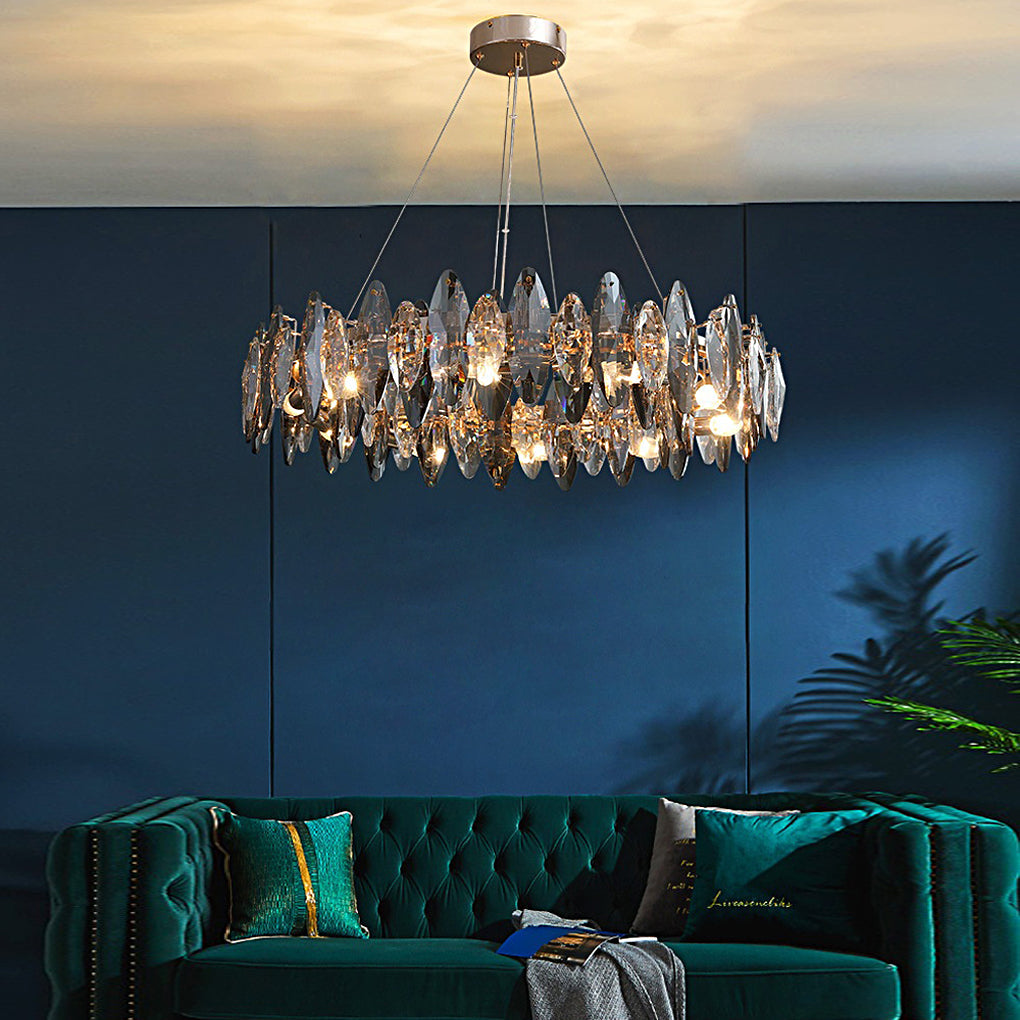 Smoky Leaf K9 Crystal Ring Chandelier, Modern Iron Ceiling Light 4