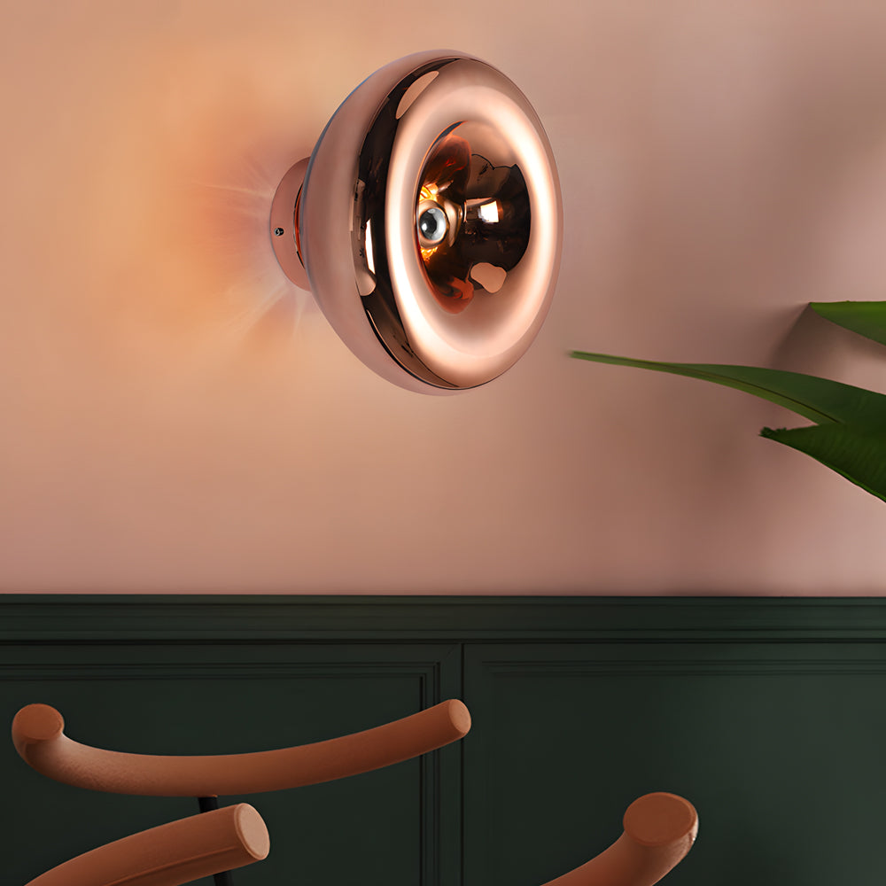 Lava Glass Disc Wall Sconce, Polished Metal Accent Light