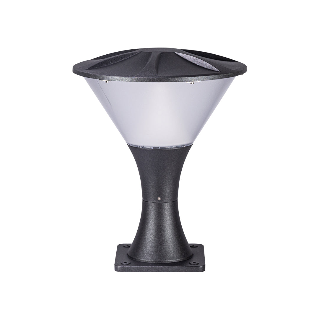 Flared Cone Pier Light, Matte Black Aluminum Garden Post Light