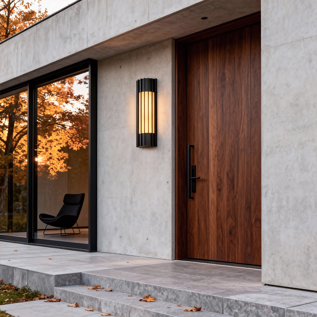 Ribbed Stone Shade Wall Sconce, Black Copper Outdoor Wall Light