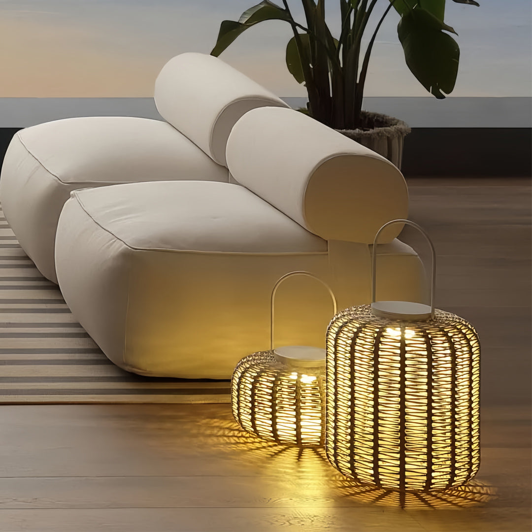 Woven Rope Lantern, Stainless Steel Frame Outdoor Floor Lantern