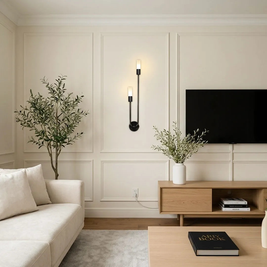 Loop Arm Double Wall Sconce, Gold and Black Metal Light