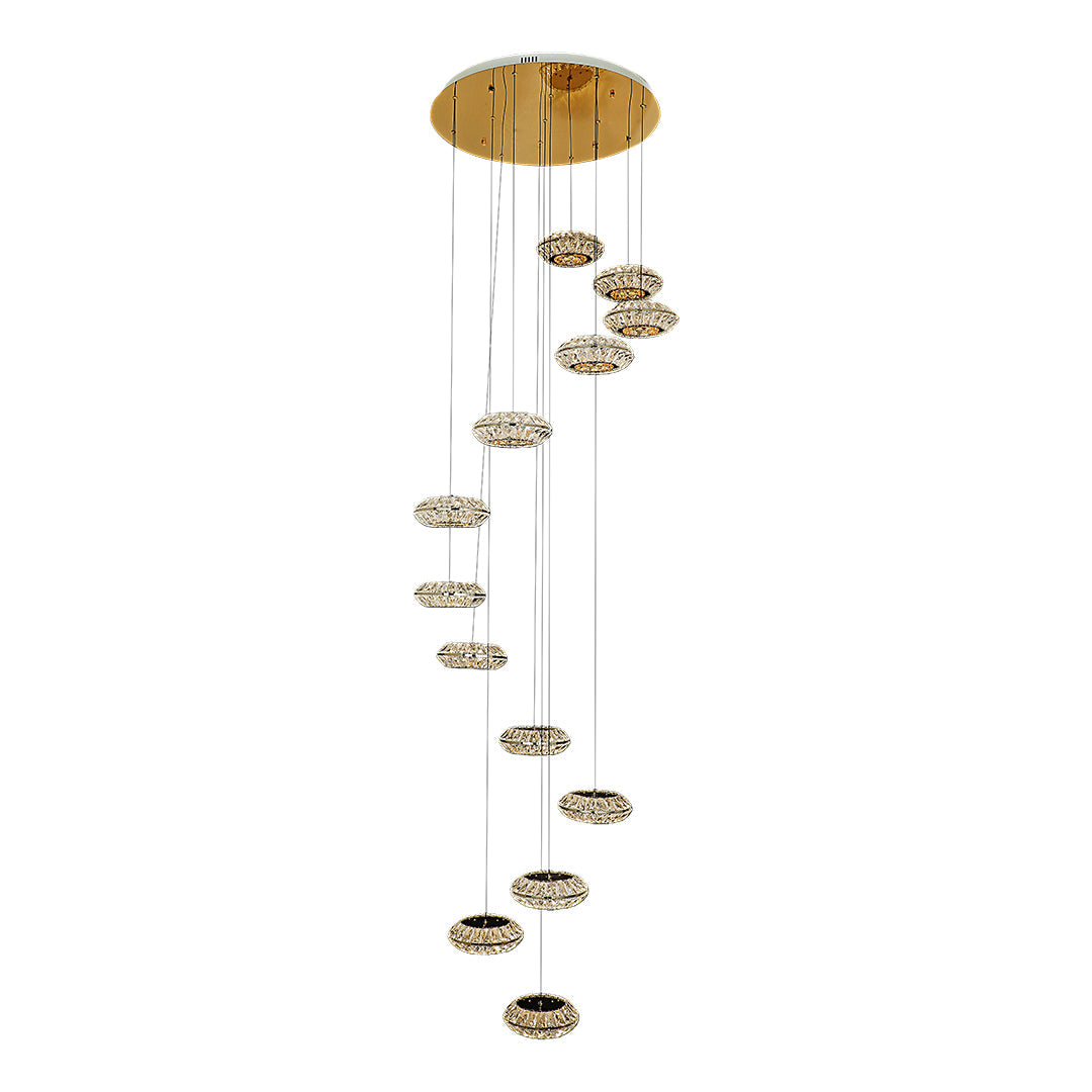 Crystal Halo Staircase Chandelier, Titanium Gold Duplex Light 5
