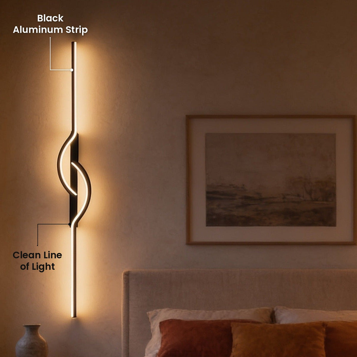 Modern Linear Wall Sconce: Black Aluminum Strip, Clean Line of Light